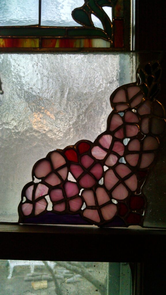 stained glass dog wood flowers