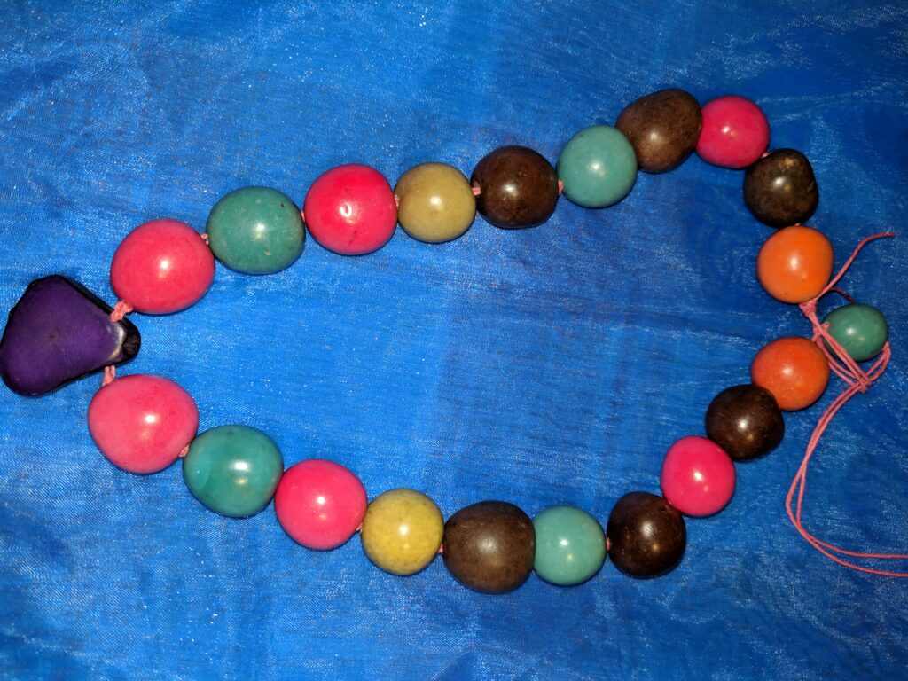Dyed Tagua nuts as a necklace